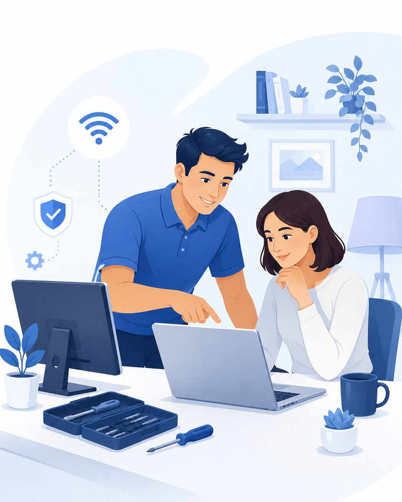 Illustration de dépannage informatique à domicile dans le Pays d’Auge par EH Informatique 14